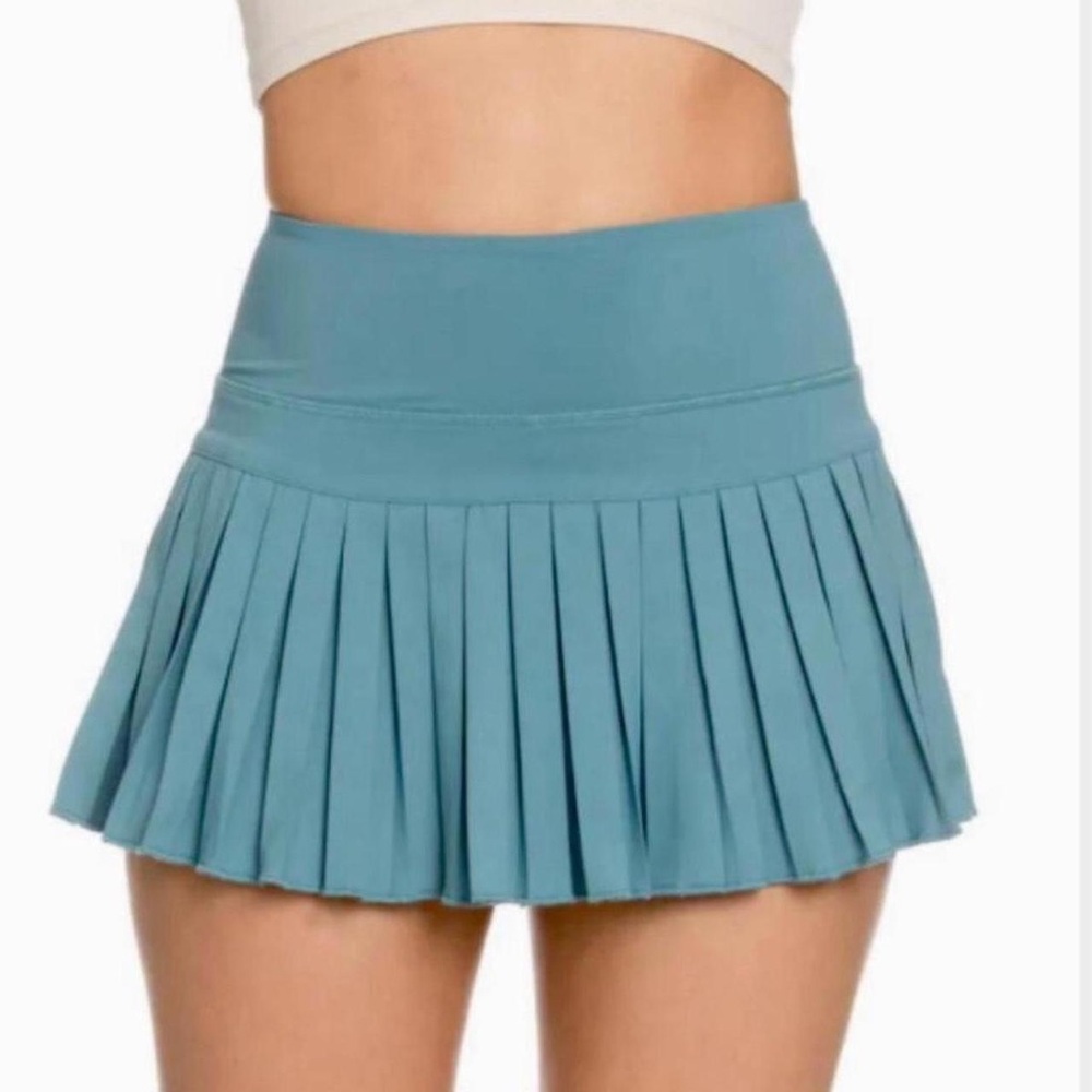 Gold Hinge Teal Pleated Mini Skirt